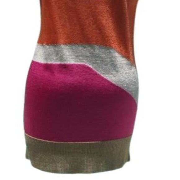 Cache Pink Orange Gold Metallic Knit Wave Tunic Top Stretch Dress New $98 NWT - Picture 9 of 11